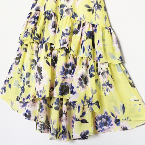 NEW Eliza J Floral Asymmetric Tiered Dress Plus 18 Citrus Yellow Halter - Picture 7 of 16